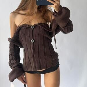 Brown off shoulder knit top